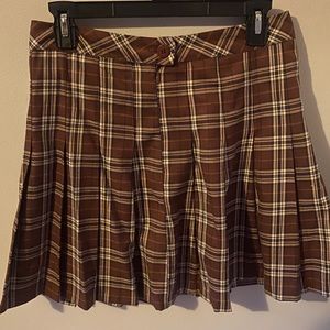 Brown Plad Mini Skirt